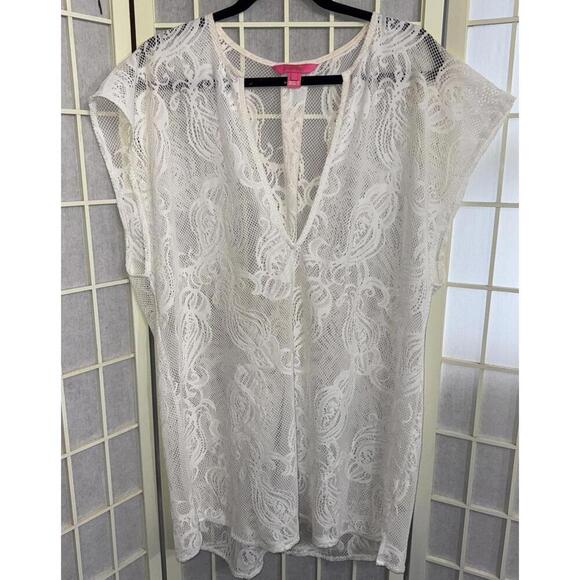 Lilly Pulitzer Luxury Minimalist Swim Bathing Suit Cover Up White Crochet S - Picture 1 of 13